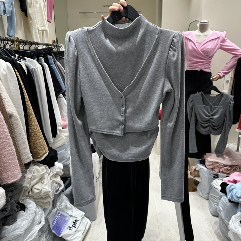 MONOPOLY東大門㊣直郵女裝新款25秋冬時尚推薦長袖T恤假兩件MONO_POLY長袖T恤圖色3