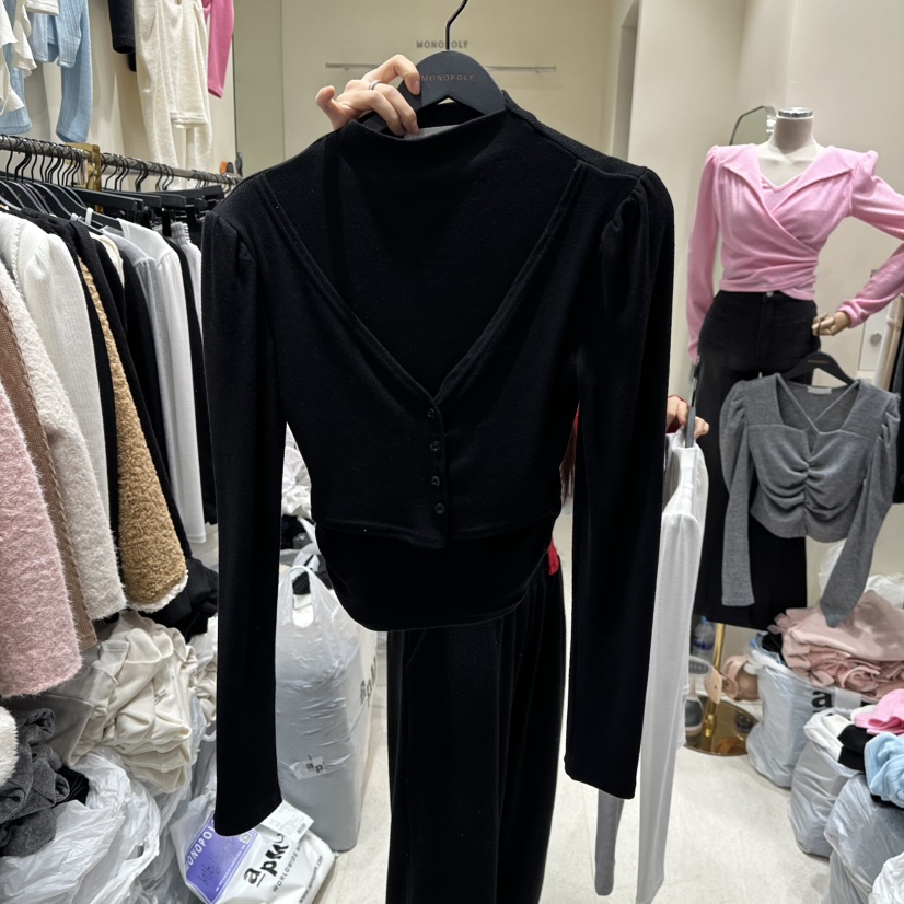 MONOPOLY東大門㊣直郵女裝新款25秋冬時尚推薦長袖T恤假兩件MONO_POLY長袖T恤圖色4
