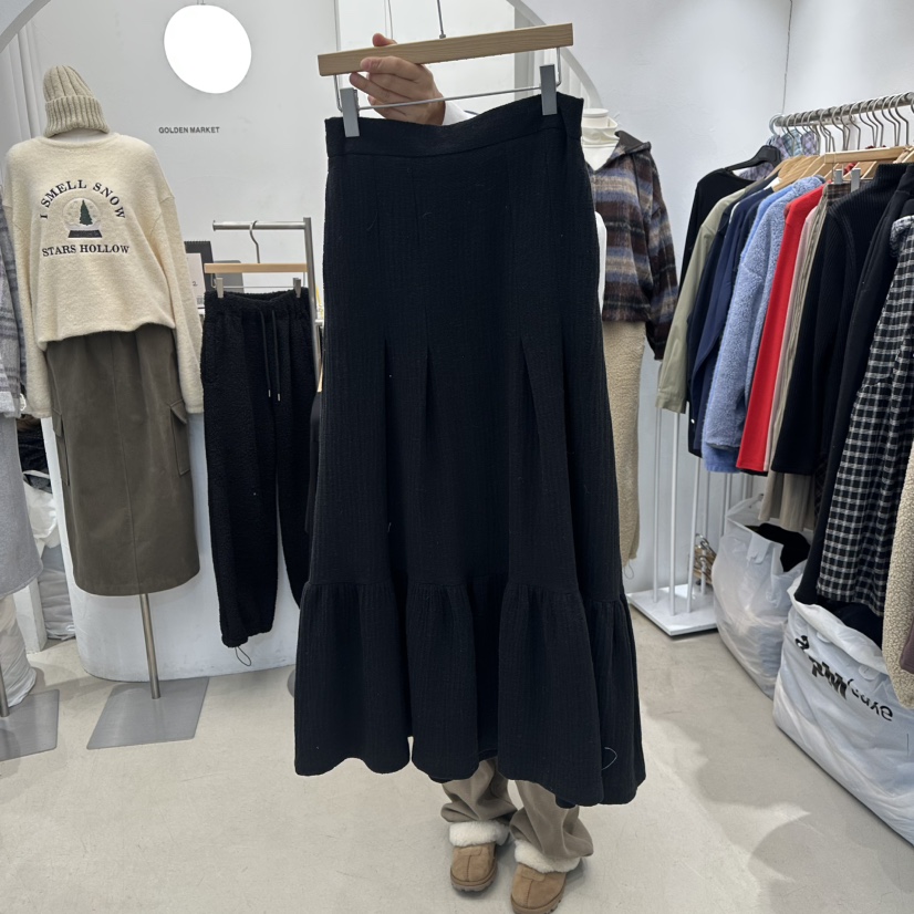 GOLDEN MARKET韓國直郵㊣女士新品推薦時尚休閑長裙褶裥棉GOLDEN MARKET長裙圖色2