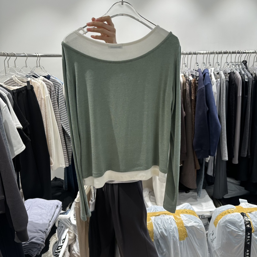 STORIES韓國代購㊣女士新款25秋冬職業休閑推薦長袖T恤假兩件STORIES長袖T恤