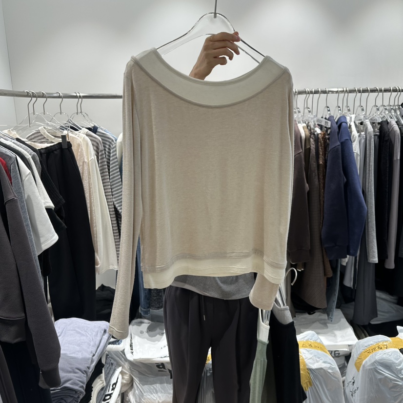 STORIES韓國代購㊣女士新款25秋冬職業休閑推薦長袖T恤假兩件STORIES長袖T恤圖色2