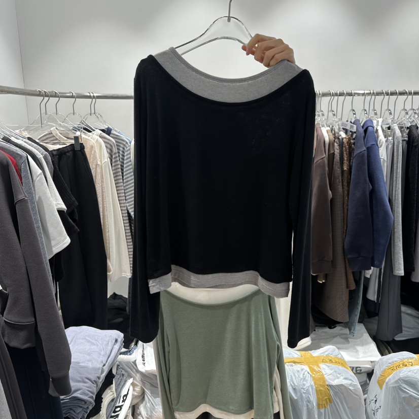 STORIES韓國代購㊣女士新款25秋冬職業休閑推薦長袖T恤假兩件STORIES長袖T恤圖色3