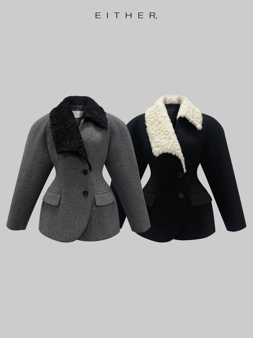 EITHER東大門㊣直郵女裝新品休閑熱賣職業25秋冬時尚夾克羊毛EITHER夾克