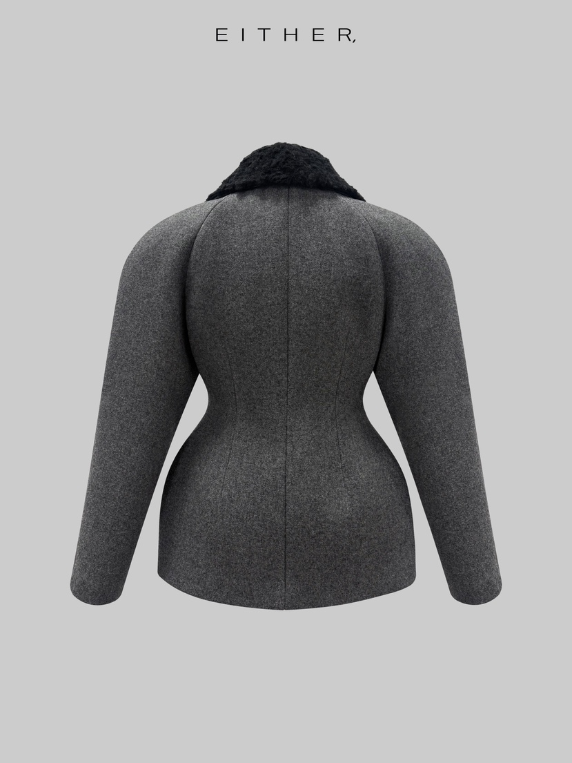 EITHER東大門㊣直郵女裝新品休閑熱賣職業25秋冬時尚夾克羊毛EITHER夾克