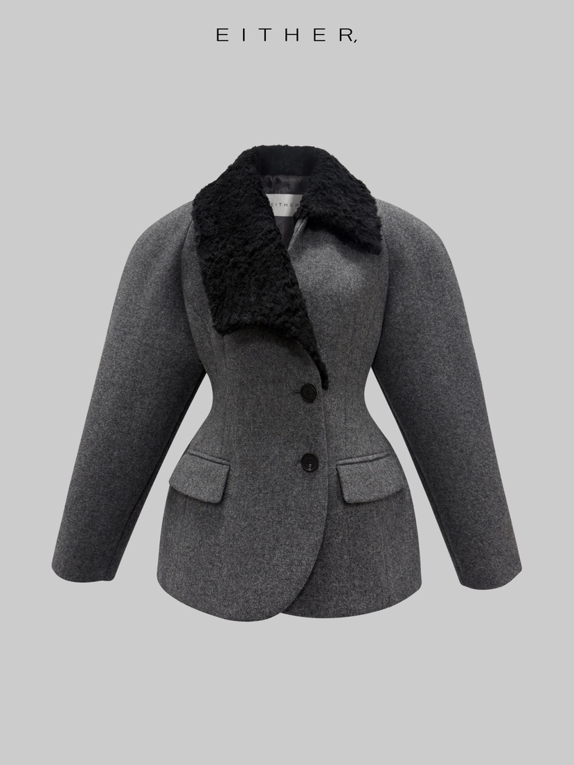 EITHER東大門㊣直郵女裝新品休閑熱賣職業25秋冬時尚夾克羊毛EITHER夾克圖色2