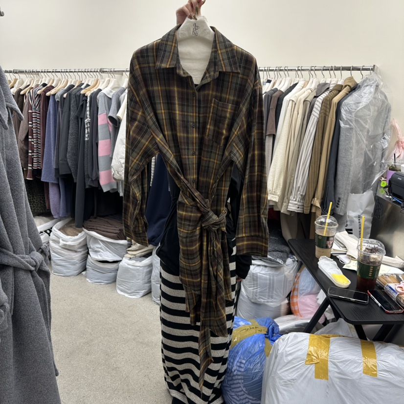 AMOEBA東大門㊣代購女裝新品休閑時尚熱賣人氣25秋冬連衣裙格子AMOEBA連衣裙圖色2