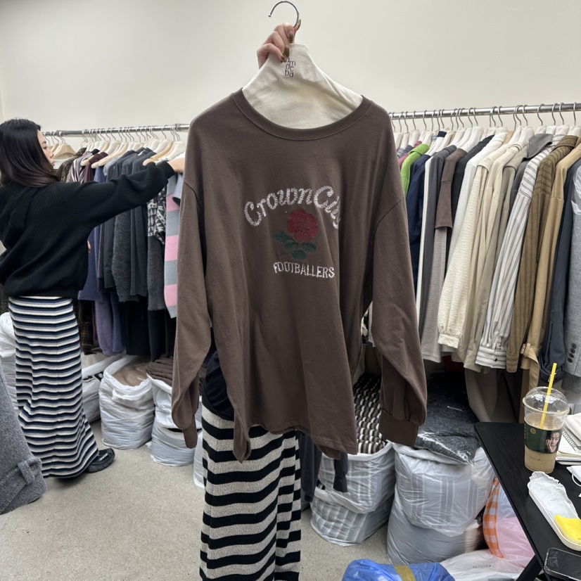 AMOEBA東大門㊣實拍女士新款職業人氣推薦25秋冬長袖T恤刺繡AMOEBA長袖T恤圖色2