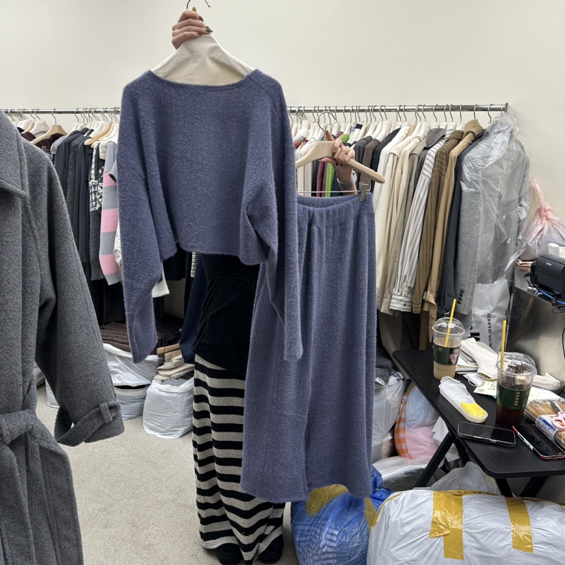 AMOEBA韓國直郵㊣女士新款25秋冬推薦休閑職業套裝安哥拉套裝AMOEBA套裝