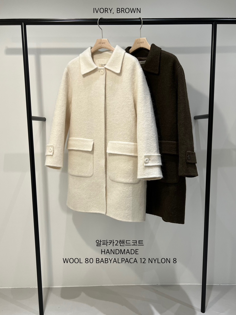 CLAFO韓國直郵㊣女士新品休閑人氣時尚職業熱賣中長款大衣羊駝CLAFO中長款大衣