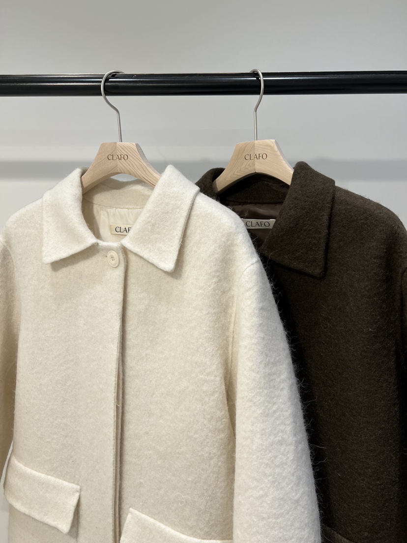 CLAFO韓國直郵㊣女士新品休閑人氣時尚職業熱賣中長款大衣羊駝CLAFO中長款大衣