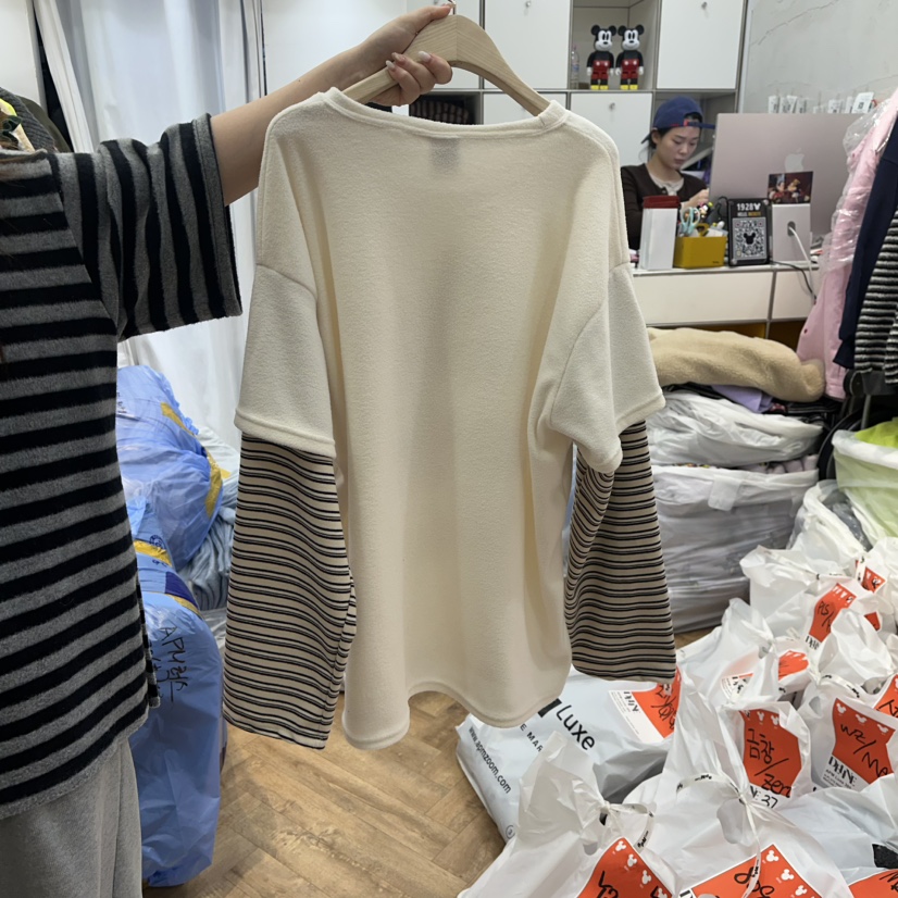 DE LINE東大門㊣實拍女裝新品推薦時尚休閑職業長袖T恤加絨DE LINE長袖T恤