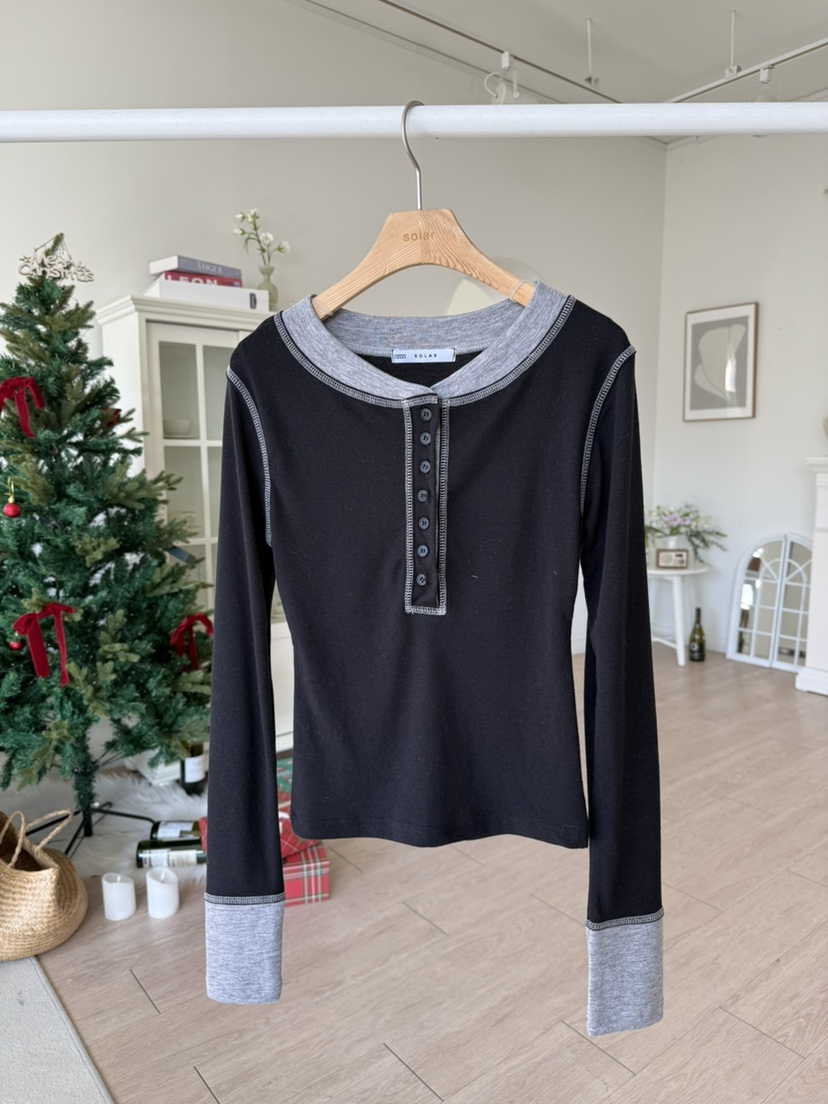 SOLAR韓國代購㊣女裝新款25秋冬人氣職業休閑推薦長袖T恤長款SOLAR長袖T恤圖色1