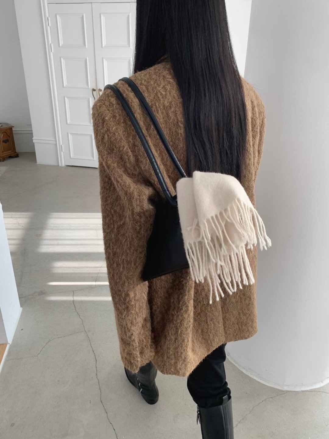 HAPER韓國代購㊣女裝新品熱賣時尚25秋冬職業真品中長款大衣HAPER中長款大衣