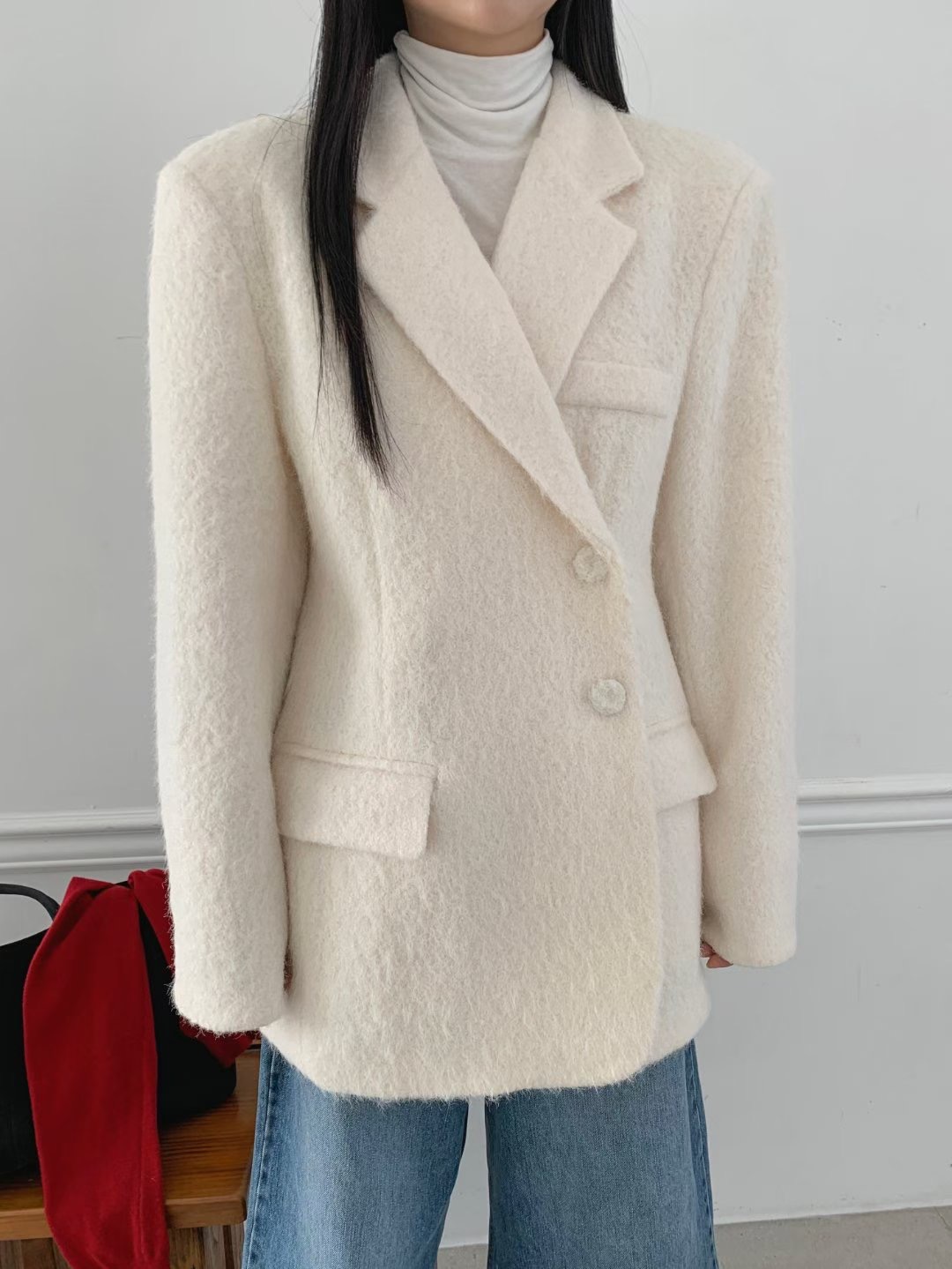 HAPER韓國代購㊣女裝新品熱賣時尚25秋冬職業真品中長款大衣HAPER中長款大衣圖色1