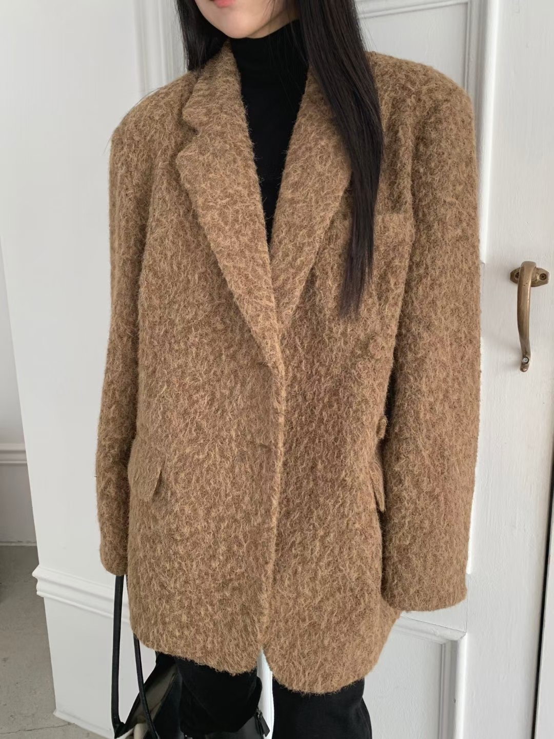 HAPER韓國代購㊣女裝新品熱賣時尚25秋冬職業真品中長款大衣HAPER中長款大衣圖色2