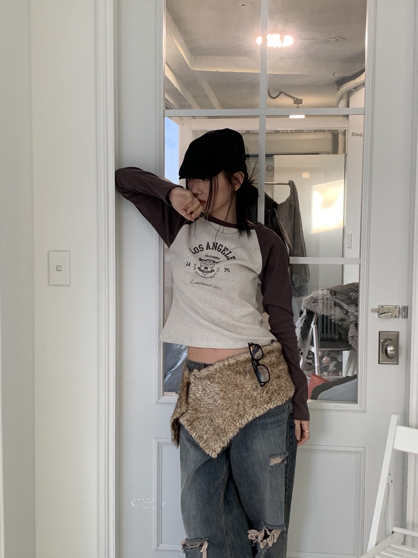 SUNDER MARKET東大門㊣直郵女裝新品職業25秋冬休閑長袖T恤SUNDER MARKET長袖T恤