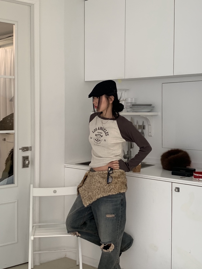 SUNDER MARKET東大門㊣直郵女裝新品職業25秋冬休閑長袖T恤SUNDER MARKET長袖T恤