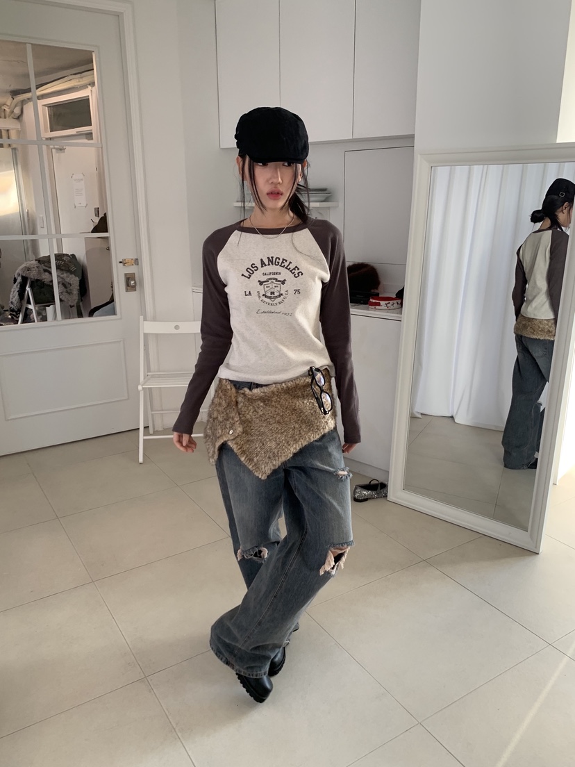 SUNDER MARKET東大門㊣直郵女裝新品職業25秋冬休閑長袖T恤SUNDER MARKET長袖T恤