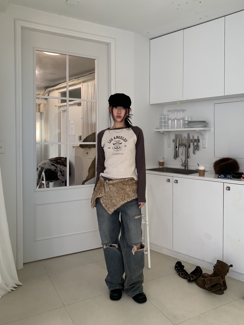 SUNDER MARKET東大門㊣直郵女裝新品職業25秋冬休閑長袖T恤SUNDER MARKET長袖T恤