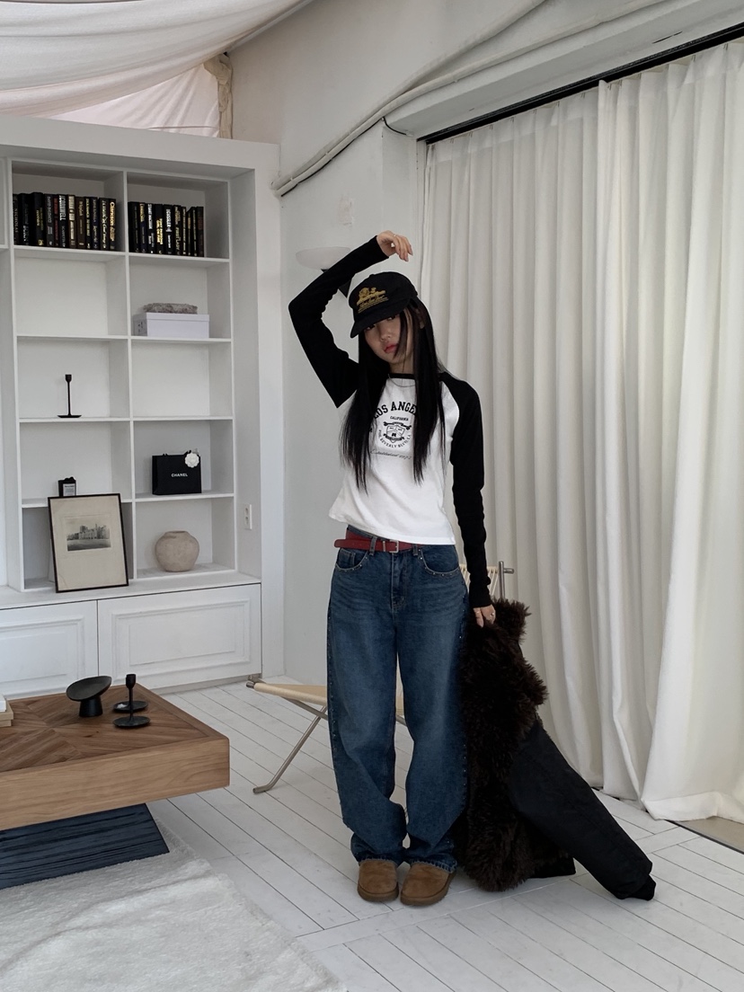 SUNDER MARKET東大門㊣直郵女裝新品職業25秋冬休閑長袖T恤SUNDER MARKET長袖T恤