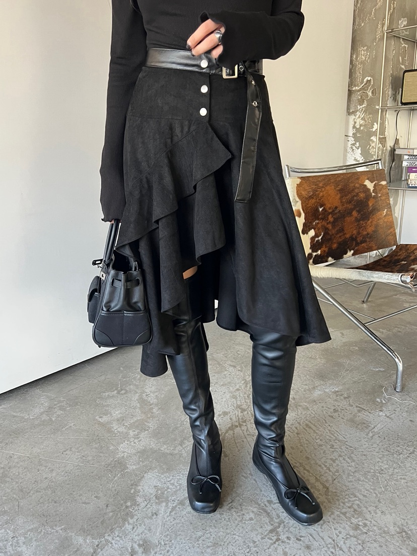 SOLAR東大門㊣代購女士新款真品人氣25秋冬半身裙中短裙麂皮SOLAR半身裙/中短裙