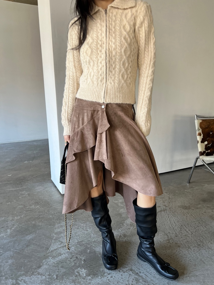 SOLAR東大門㊣代購女士新款真品人氣25秋冬半身裙中短裙麂皮SOLAR半身裙/中短裙