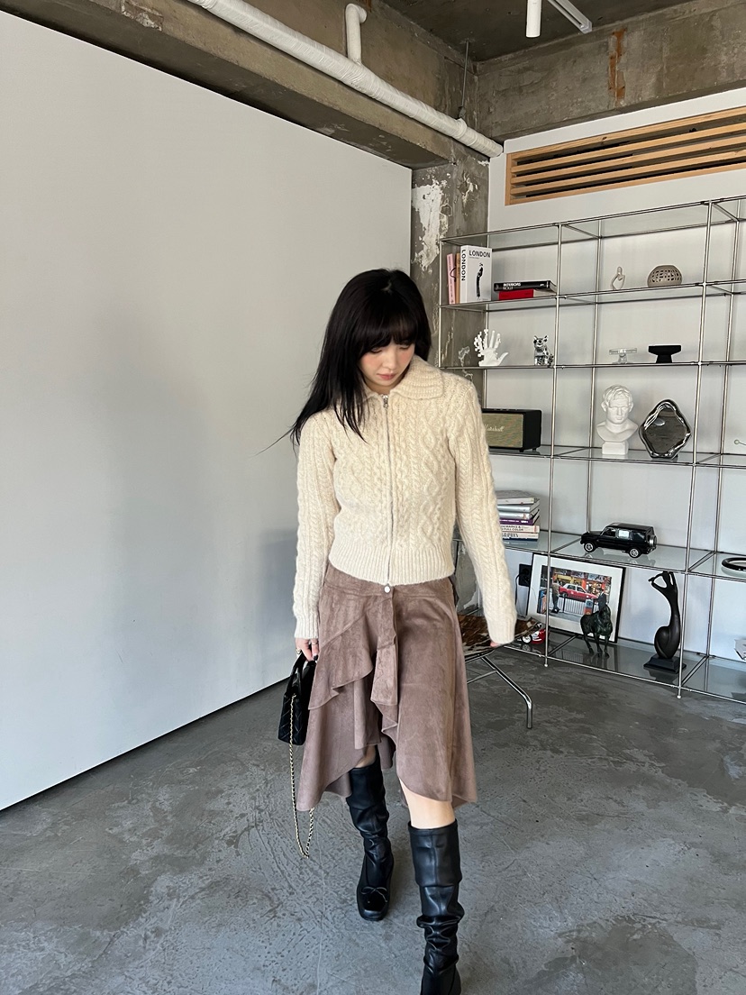 SOLAR東大門㊣代購女士新款真品人氣25秋冬半身裙中短裙麂皮SOLAR半身裙/中短裙