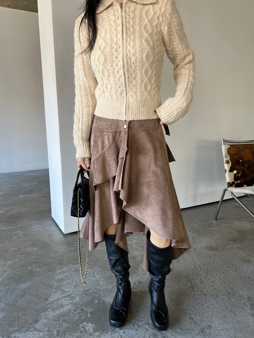 SOLAR東大門㊣代購女士新款真品人氣25秋冬半身裙中短裙麂皮SOLAR半身裙/中短裙