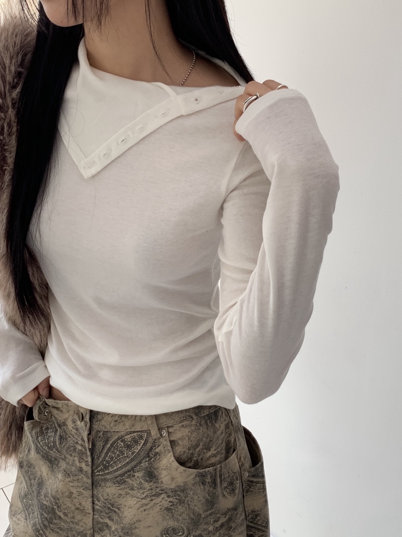 SUNDER MARKET韓國代購㊣女士新款真品推薦長袖T恤羊毛紐扣SUNDER MARKET長袖T恤