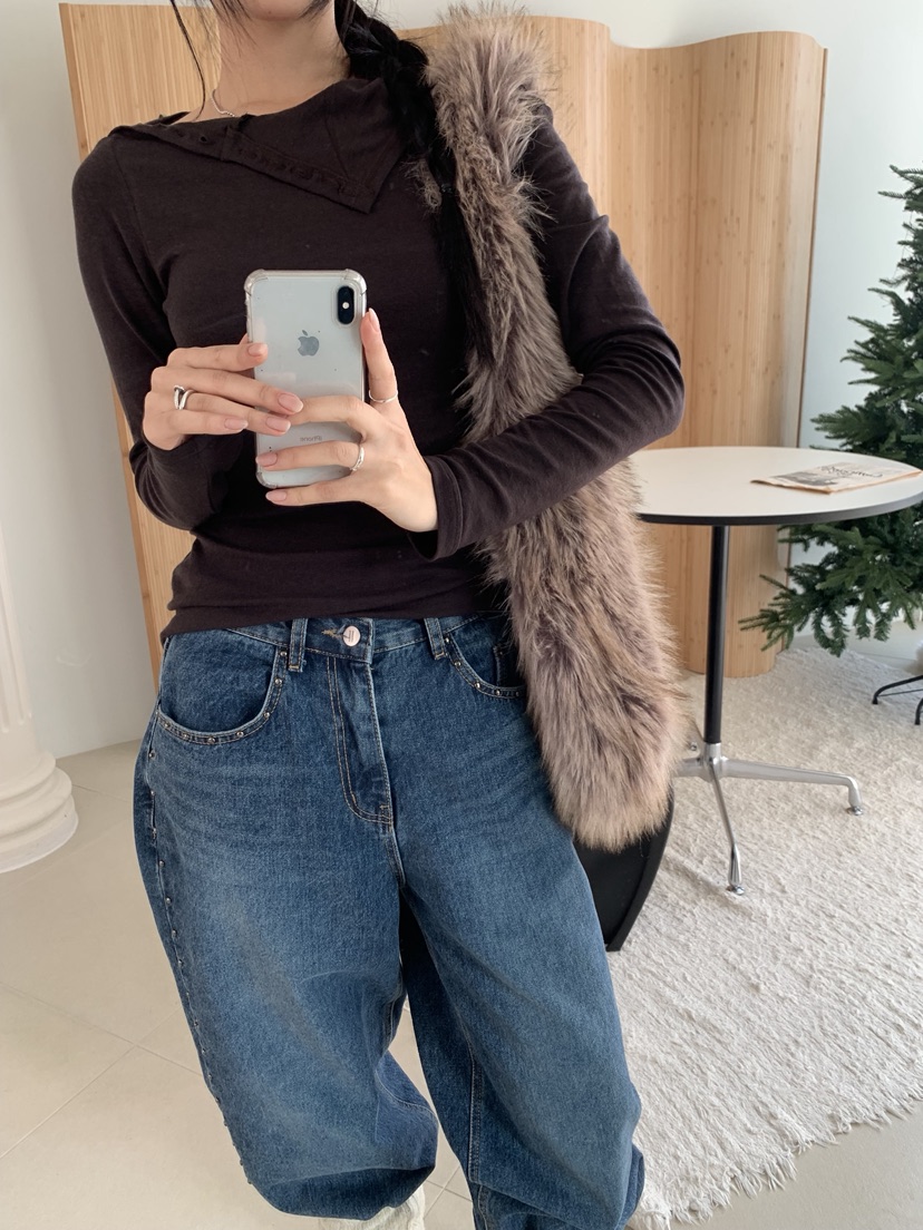 SUNDER MARKET韓國代購㊣女士新款真品推薦長袖T恤羊毛紐扣SUNDER MARKET長袖T恤