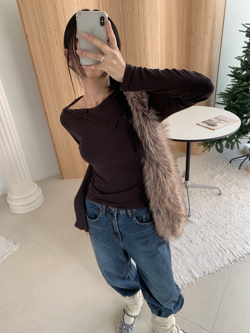 SUNDER MARKET韓國代購㊣女士新款真品推薦長袖T恤羊毛紐扣SUNDER MARKET長袖T恤