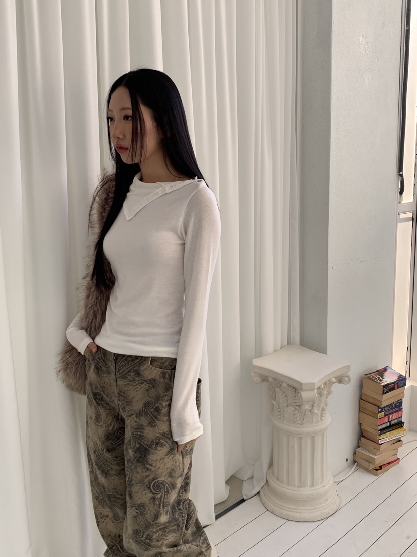 SUNDER MARKET韓國代購㊣女士新款真品推薦長袖T恤羊毛紐扣SUNDER MARKET長袖T恤圖色3