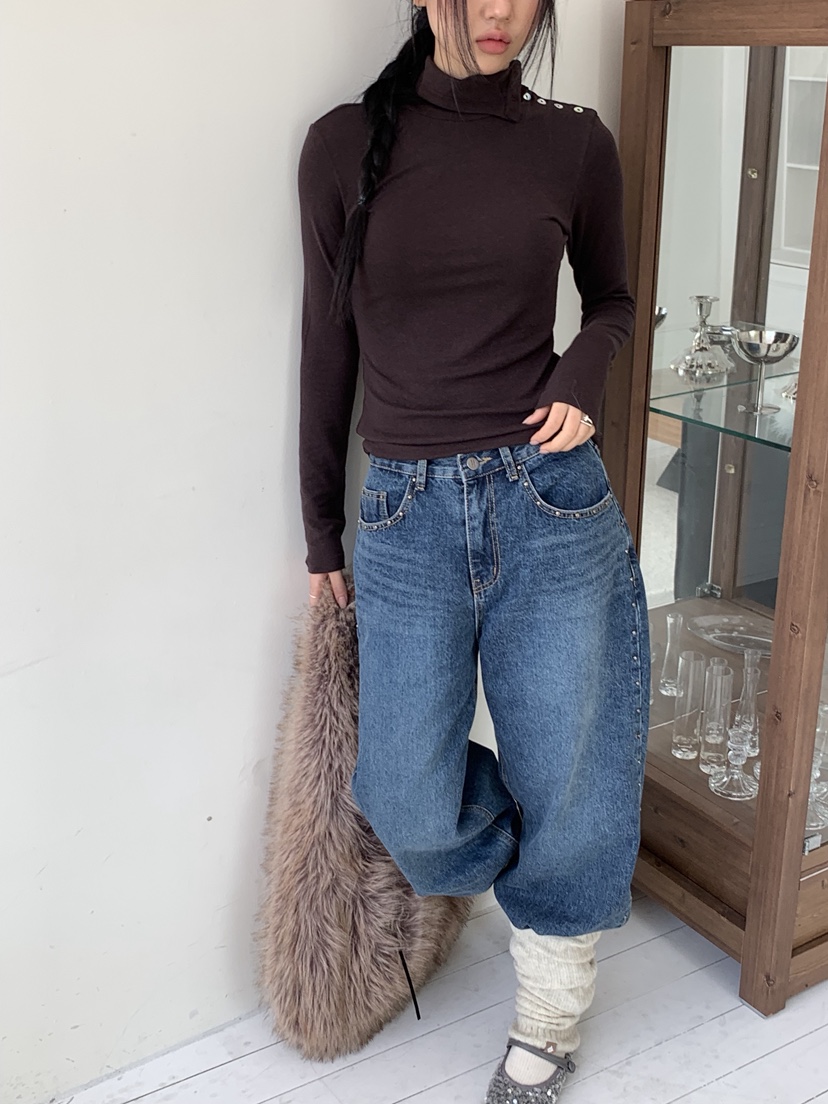 SUNDER MARKET韓國代購㊣女士新款真品推薦長袖T恤羊毛紐扣SUNDER MARKET長袖T恤圖色4