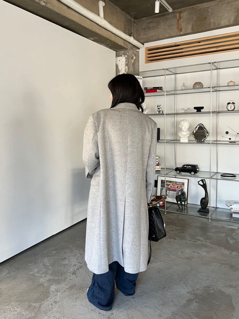 SOLAR韓國直郵㊣女裝新品熱賣休閑推薦中長款大衣人字紋雙層SOLAR中長款大衣