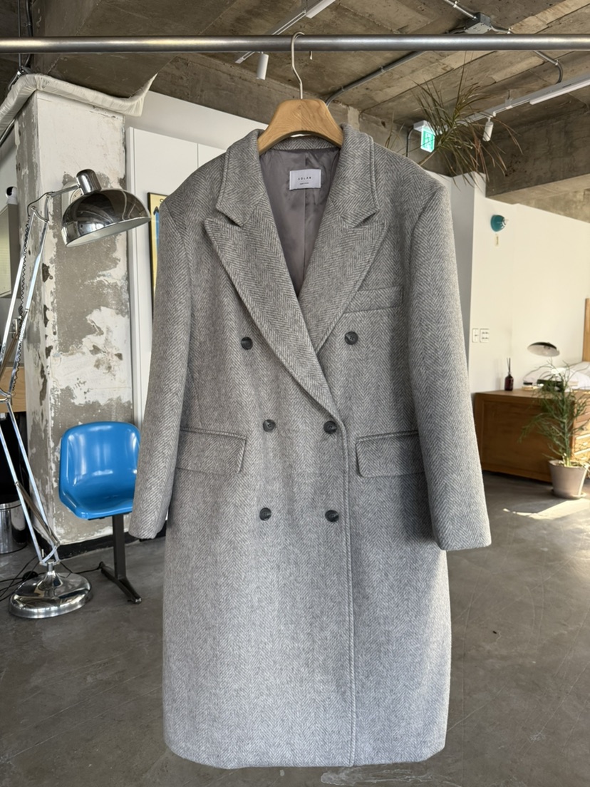 SOLAR韓國直郵㊣女裝新品熱賣休閑推薦中長款大衣人字紋雙層SOLAR中長款大衣圖色1