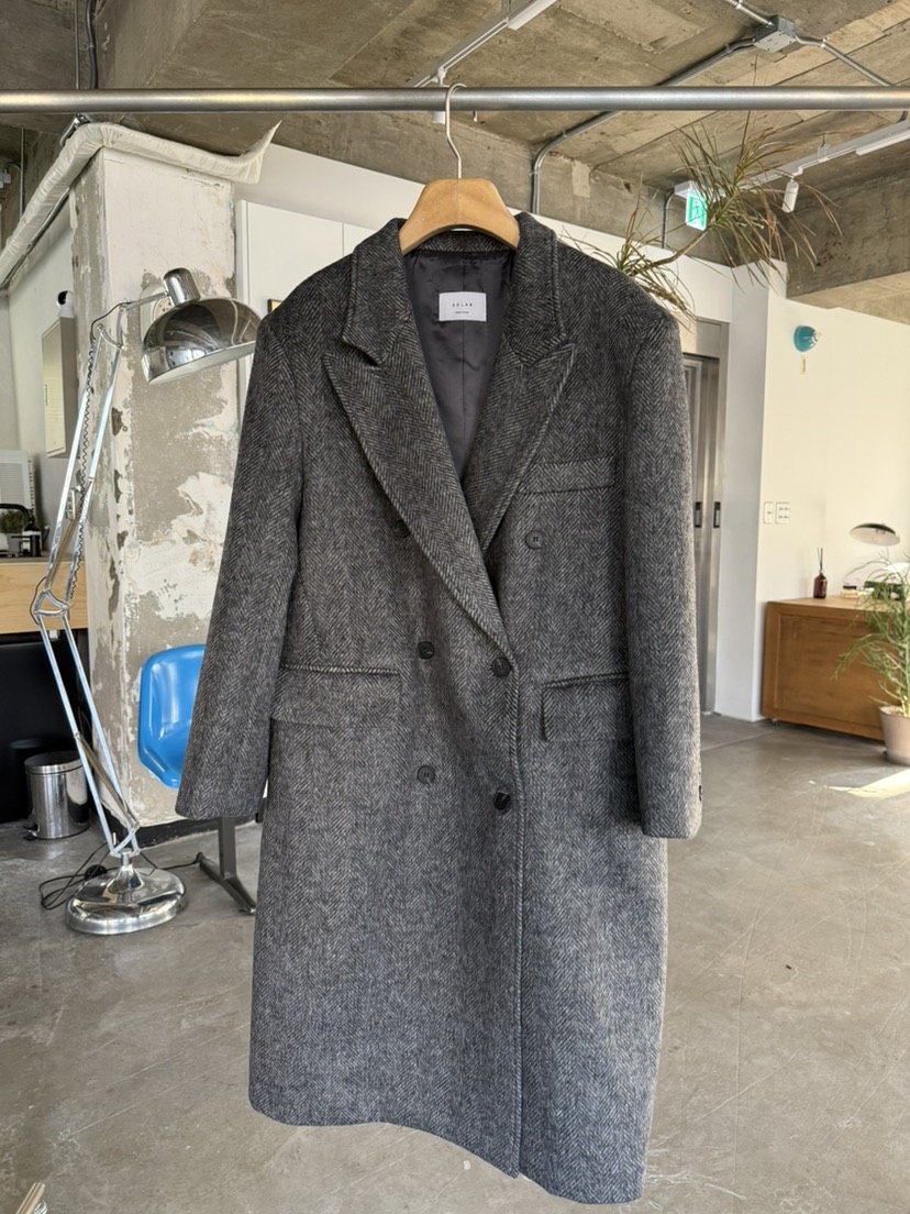 SOLAR韓國直郵㊣女裝新品熱賣休閑推薦中長款大衣人字紋雙層SOLAR中長款大衣圖色2