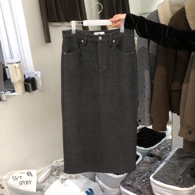 AUBE東大門㊣代購女裝新品職業時尚25秋冬半身裙中短裙羊毛AUBE半身裙/中短裙圖色1