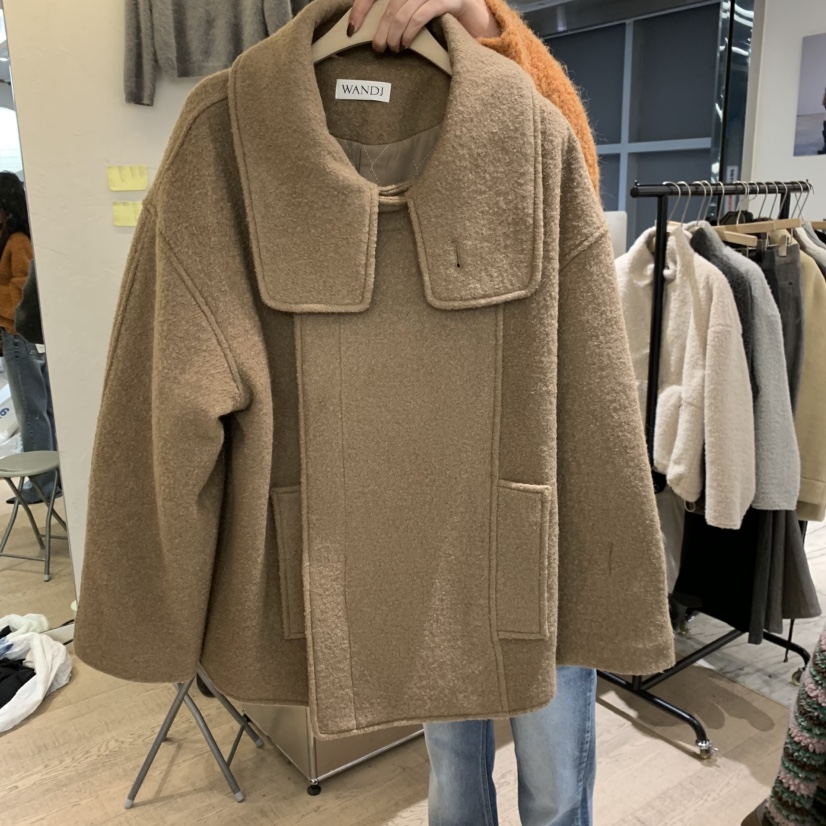 W AND J韓國代購㊣女士新品人氣25秋冬休閑時尚職業短款大衣W AND J短款大衣圖色1