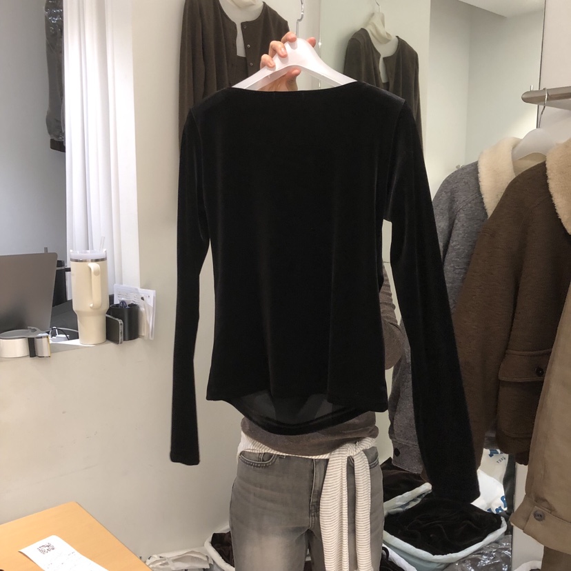 AUBE東大門㊣實拍女士新款推薦真品25秋冬長袖T恤天鵝絨絲絨AUBE長袖T恤