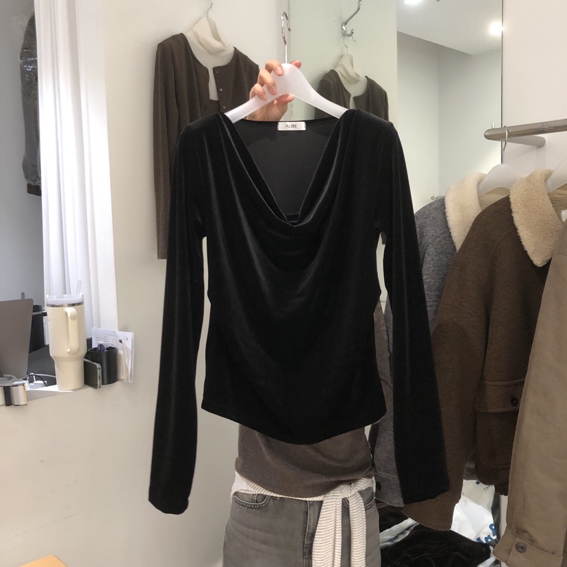 AUBE東大門㊣實拍女士新款推薦真品25秋冬長袖T恤天鵝絨絲絨AUBE長袖T恤圖色1