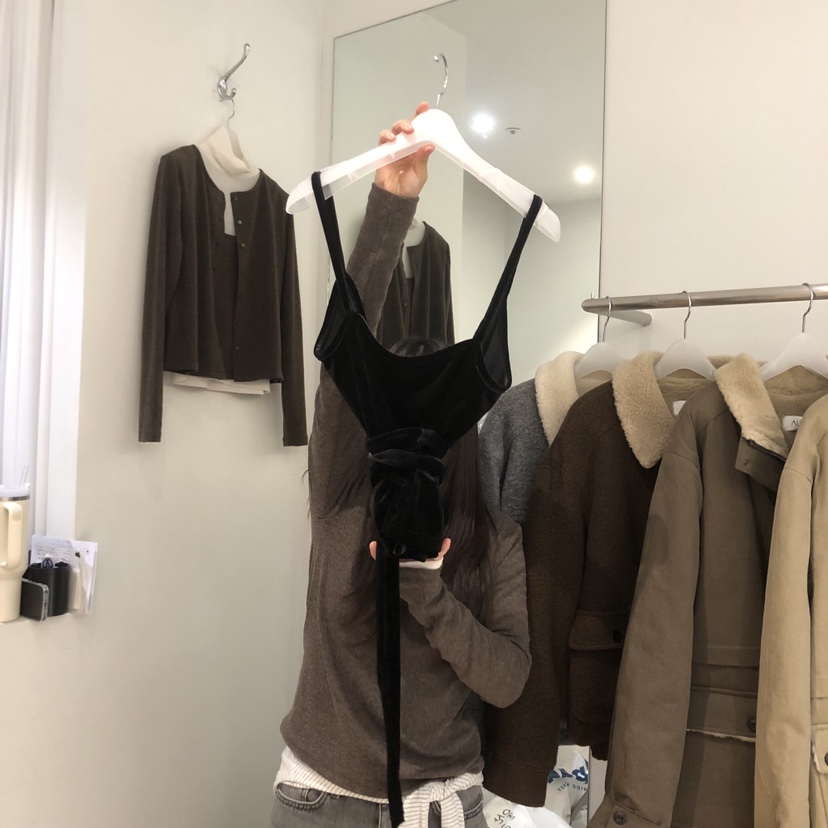 AUBE東大門㊣直郵女裝新款職業真品休閑吊帶背心天鵝絨絲絨AUBE吊帶/背心