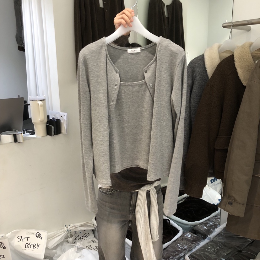 AUBE韓國代購㊣女士新款時尚25秋冬職業人氣熱賣真品套裝羊毛AUBE套裝圖色2