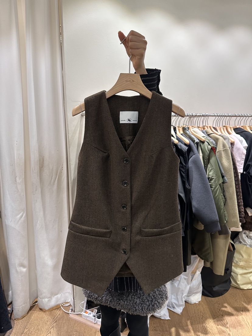 AUVERFIT韓國直郵㊣女士新款熱賣休閑人氣真品推薦馬甲人字紋AUVERFIT馬甲圖色2