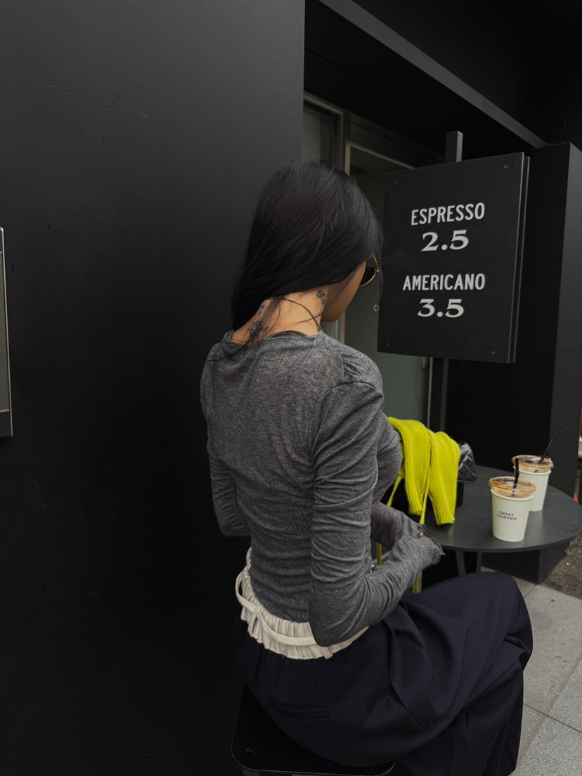 ABBEYLEE東大門㊣直郵女裝新款熱賣推薦真品時尚長袖T恤褶皺ABBEYLEE長袖T恤