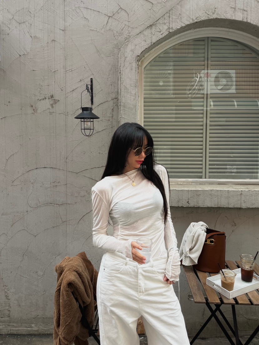 ABBEYLEE東大門㊣直郵女裝新款熱賣推薦真品時尚長袖T恤褶皺ABBEYLEE長袖T恤