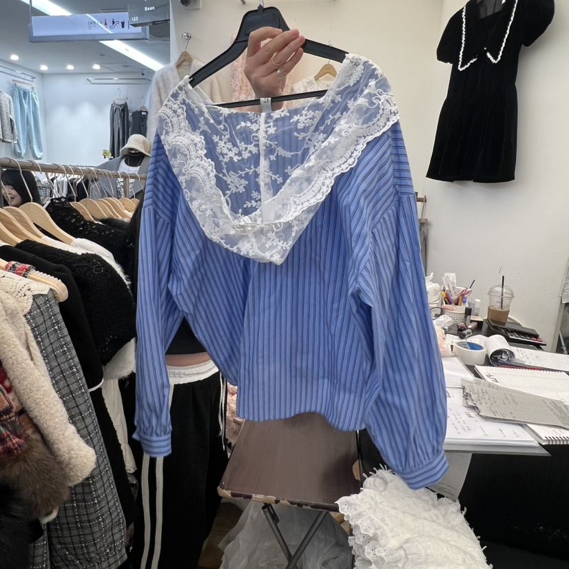 BEEN-A東大門㊣代購女裝新款人氣時尚25秋冬休閑襯衫蕾絲衫BEEN-A襯衫/蕾絲衫