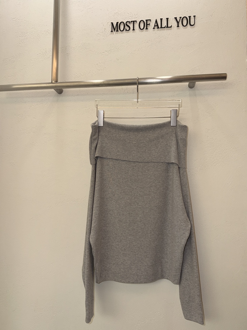 MOST OF ALL U韓國代購㊣女裝新款時尚25秋冬長袖T恤露肩MOST OF ALL U長袖T恤圖色4灰色