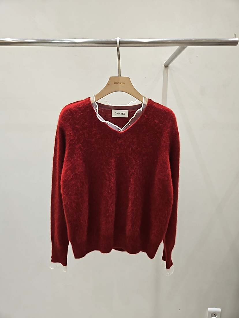 MONTER韓國代購㊣女裝新款時尚休閑人氣熱賣推薦25秋冬毛衣蕾絲MONTER毛衣圖色1