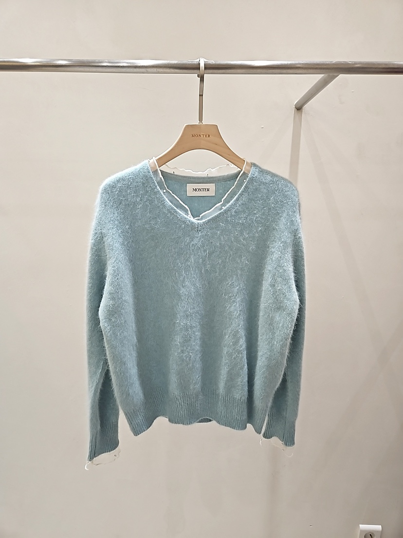 MONTER韓國代購㊣女裝新款時尚休閑人氣熱賣推薦25秋冬毛衣蕾絲MONTER毛衣圖色2