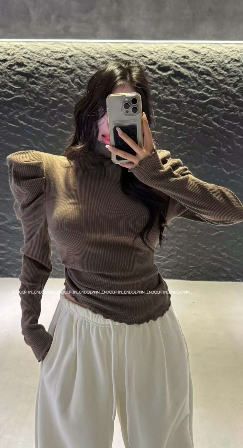 ENDOLPHIN韓國代購㊣女士新品時尚25秋冬職業真品休閑長袖T恤ENDOLPHIN長袖T恤圖色2